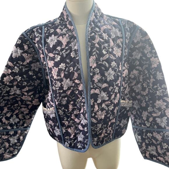 MNG Jackets & Blazers - MNG Large Reversible Quilted Crop Jacket Blue Purple Cotton Boxy Oversz Crop NWT